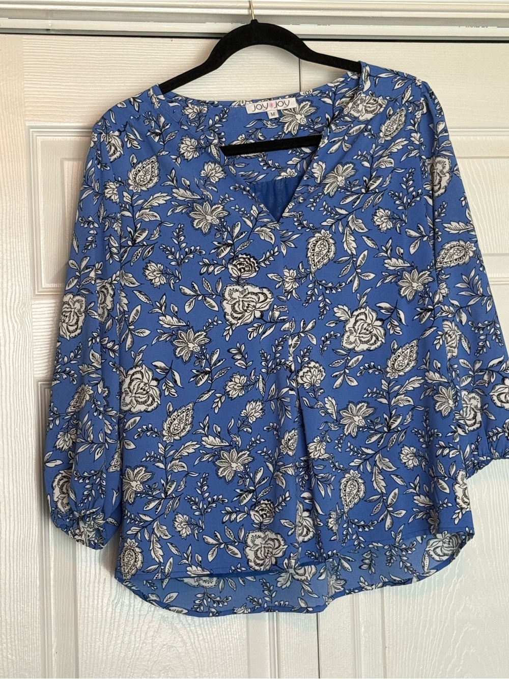 Joy Joy Royal Blue Floral V-Neck Blouse